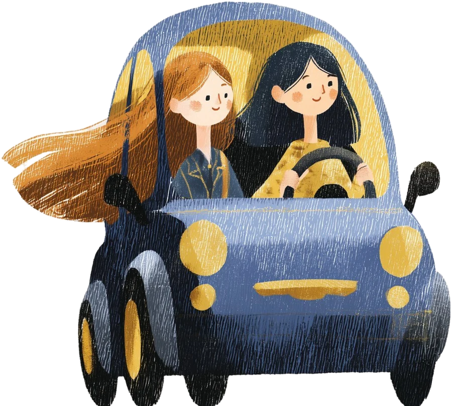 Две попутчицы в автомобиле Trely Car